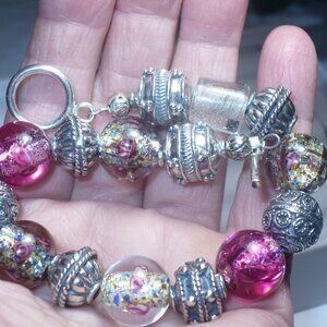 Wedding Cake Murano Glass beads and Sterling silver Beads Bracelet